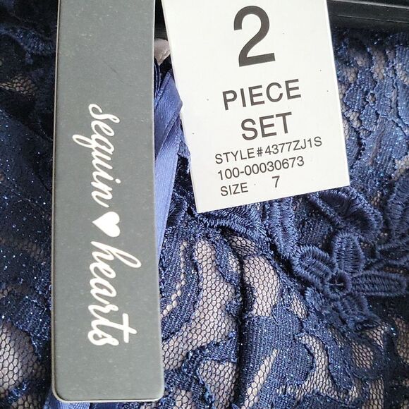 Sequin Hearts Two-Piece Lace Off-Shoulder Gown-BLUE-7 - Picture 5 of 5